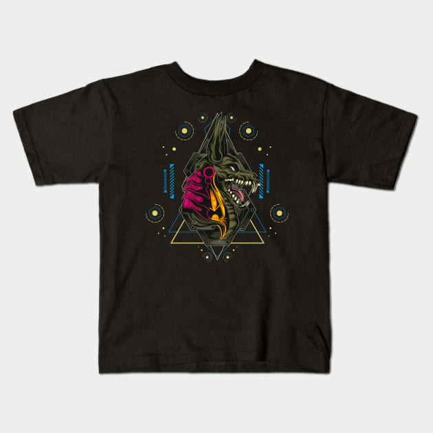 ANUBIS SACRED GEOMETRY Kids T-Shirt by sugiartoss_